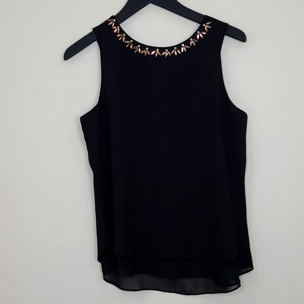 Violet + Claire Embelished Neckline Black Top